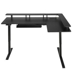 L Shaped Desk, Electric Adjustable Height Corner Gaming Desk with Keyboard Tray and Dual Hooks