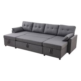 U Shaped Sofa Bed, Convertible Sofa Bed with 2 Side Pockets, 2 Pillows and Double Chaise