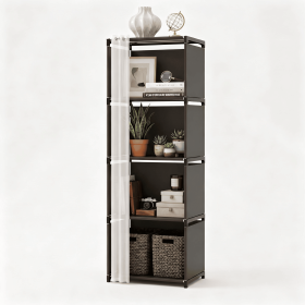 5 Tier Storage Cabinet Closet with Curtain, Silver Metal Pipe Shelf Rack with Black Fabric Panels and PEVA Curtain