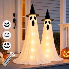 A two-piece set of 63 inch Halloween decorations with 8 lighting modes and timing function; The adjustable height is 43-63 inches, suitable for i