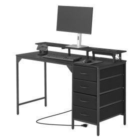 47" Computer Desk with LED Lights & Power Outlets, Gaming Table with 4 Large Drawers, Office Desk with Monitor Stand, Study Work Home Office