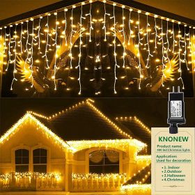 Christmas Lights Outdoor Decorations 400 LED 33ft 8 Modes Curtain Fairy String Light with 75 Drops