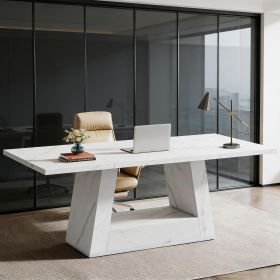 Wood Computer Desk, Faux Marble Executive Desk Office Desk
