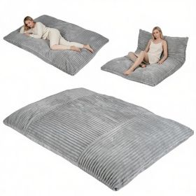 Gray Convertible Corduroy Bean Bag Floor Sofa for Adults, 76.5x55 Inch Sponge Filling Foldable Floor Mattress Guest Bed