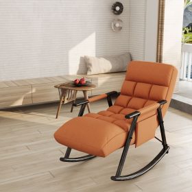 Upholstered Folding Rocking Chair, Casual Lounge Rocker with Adjustable High Back & Footrest, Side Pockets for Living Room, Bedroom & Balcony