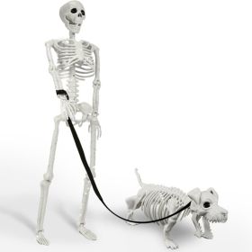 36 Inch Lighted Human & Dog Skeleton Halloween Decor, Movable Posable Outdoor Indoor Display (Option: 2FT  46LED)