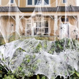 1400 Sq Ft Halloween Spider Webs With 150 Fake Spiders, Stretchy Cobweb Decorations (Option: White)