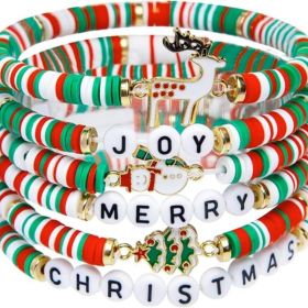 6PCS Christmas Bracelets Set, Joy & Merry Candy-Style Stackable Bracelets, Festive Holiday Gifts For Women & Teens (Option: Multi)