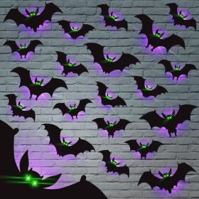 24 Pcs Halloween Bat Wall Stickers, Glow In The Dark Eyes, 4 Styles Removable PVC Decor (Option: Black)