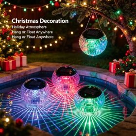 Outdoor Solar Floating Lights, IP65 Waterproof 7-Color Auto-Cycle LED Pool Lights, Solar Rechargeable with Hanging Hole for Pond, Garden, Pathway (Option: 2PCS)