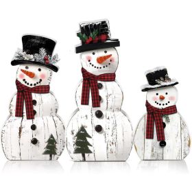 3 Pack Snowman Christmas Decorations, Rustic Wooden Holiday Figurines For Indoor Home Decor, Tabletop, Shelf, Mantel & Entryway (Option: White)
