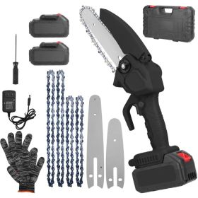 Electric Mini Chainsaw Portable Handheld Cordless Small Chain Saw Battery Powered (Option: Black)