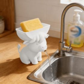 Cute Cow Sponge Holder, Kitchen Sink Organizer With Drain Spout, Animal Shaped Sponge Storage Rack For Countertop (Option: Plastic-1PC-White)