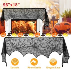 Halloween Fireplace Mantle Scarf - 96x18 Inch Black Lace Scarf with Spider Web, Bat & Spider Design, Lightweight Durable - Ideal for Haunted Hous (Option: 2PCS)