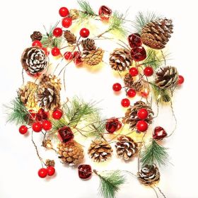 Christmas Garland With Lights, 10 Ft 30 LED Pine Cone Red Berry Decorations (Option: Multi)