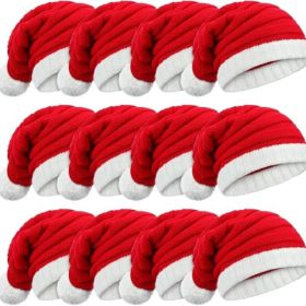 12PCS Christmas Knitted Elf Hats, Santa Xmas Beanie Caps With Pompom, Winter Holiday Hats For Men & Women (Option: Red)