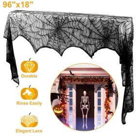 Halloween Fireplace Mantle Scarf - 96x18 Inch Black Lace Scarf with Spider Web, Bat & Spider Design, Lightweight Durable - Ideal for Haunted Hous (Option: 1Pcs)