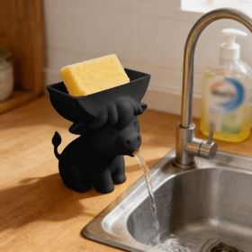 Cute Cow Sponge Holder, Kitchen Sink Organizer With Drain Spout, Animal Shaped Sponge Storage Rack For Countertop (Option: Plastic-1PC-Black)