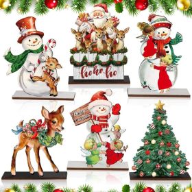 6 Pack Christmas Table Decorations, Wooden Snowman & Reindeer Centerpieces, Vintage Xmas Tree & Santa Signs For Home, Kitchen & Shelf (Option: Multi)