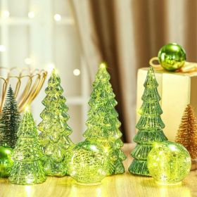 6 Pcs Mercury Glass Christmas Tree for Tabletop Light up Figurine Christmas Tree Mercury Cracked Glass Globe with Light for Xmas Decor Home Party (Option: Lime Green)