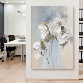 Handmade Oil Painting Fancy Wall Art Personalized Gifts Abstract White Floral Painting On canvas Large Flower Oil Painting Minimalist Modern Livi (style: 01, size: 50X70cm)