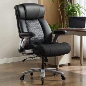 500lbs Big and Tall Office Chair with Adjustable Lumbar Support, Executive Office Chair Heavy Duty with Flip-up Armrest and Wider Seat (Color: BLACK)