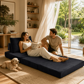 Convertible Boneless Floor Sofa Bed, Compressed Lounge Couch with Deep Seat & Supportive Backrest (Color: Midnight Black)