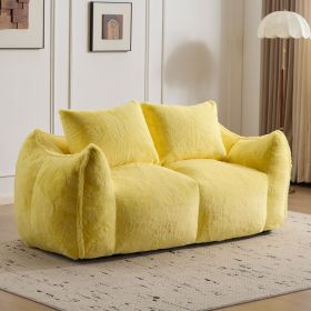 Giant Bean Bag Couch for Adults, Ultra Soft Fluffy Loveseat Bean Bag Sofa, Oversized Chase Lounge Chair Indoor for Living Room Bedroom (Main Material: Fabric, Main Color: Yellow)