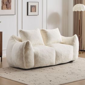Giant Bean Bag Couch for Adults, Ultra Soft Fluffy Loveseat Bean Bag Sofa, Oversized Chase Lounge Chair Indoor for Living Room Bedroom (Main Material: Fabric, Main Color: White)