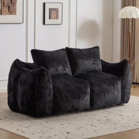 Giant Bean Bag Couch for Adults, Ultra Soft Fluffy Loveseat Bean Bag Sofa, Oversized Chase Lounge Chair Indoor for Living Room Bedroom (Main Material: Fabric, Main Color: Black)