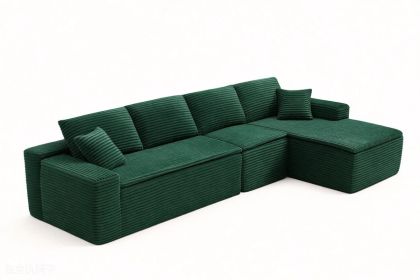 134" Modern Minimalist Modular Sectional Couch with Seat Cushion, Comfort L Shaped Sofa for Living Room, No Assembly Required (Orientation: 4-seater Right Hand Facing, Color: Green-with Seat Cushion)