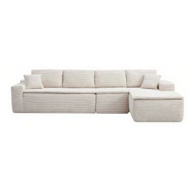 134" Modern Minimalist Modular Sectional Couch with Seat Cushion, Comfort L Shaped Sofa for Living Room, No Assembly Required (Orientation: 4-seater Right Hand Facing, Color: Beige-with Seat Cushion)