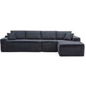 134" Modern Minimalist Modular Sectional Couch with Seat Cushion, Comfort L Shaped Sofa for Living Room, No Assembly Required (Orientation: 4-seater Right Hand Facing, Color: Dark Gray-with Seat Cushion)