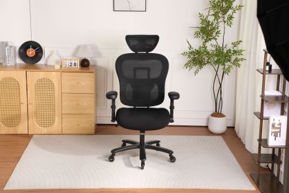 500LBS Big and Tall Office Chair Mesh Breathable, Gaming Chair with Adjustable Backrest Height & Headrest Angle & Adaptive Lumbar Lupport (Color: BLACK)