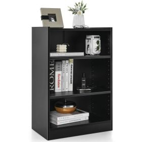 3-Tier Bookcase Open Display Rack Cabinet with Adjustable Shelves (Color: BLACK)