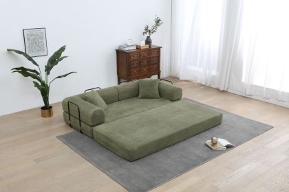 Sleeper Sofa with Pillow,Comfy Foldable Sofa Bed Compressed Sofa in Box, Convertible Sofa Bed for Living Room Bedroom Lounge Studio (Color: Light green)