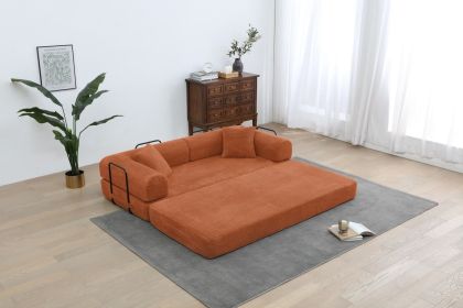 Sleeper Sofa with Pillow,Comfy Foldable Sofa Bed Compressed Sofa in Box, Convertible Sofa Bed for Living Room Bedroom Lounge Studio (Color: Orange)
