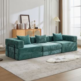 Collapsible Sleeping Sofa, Structured Support Floor Lounge, Combinable Modular Couch, Pre-assembled, Chenille Cloth (Color: GREEN)