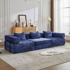 Collapsible Sleeping Sofa, Structured Support Floor Lounge, Combinable Modular Couch, Pre-assembled, Chenille Cloth (Color: Blue)