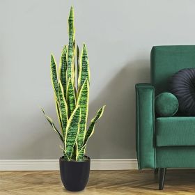1PC 35.5 inches Indoor and Outdoor Decoration Fake Snake Plant Artificial Plant (Color: Green + Yellow)