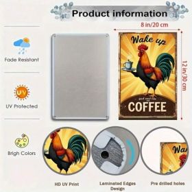 Vintage Metal Rooster Wall Decor Sign, Retro Farmhouse Cafe Wake Up Coffee Art (Option: Tin)