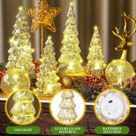 6 Pcs Mercury Glass Christmas Tree for Tabletop Light up Figurine Christmas Tree Mercury Cracked Glass Globe with Light for Xmas Decor Home Party (Option: GOLD)