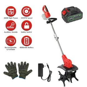 Portable Cordless Electric Tiller - 550W 300RPM Power, 16 Steel Tines, 4000mAh Battery , Safety Protection + Auxiliary Handle, Ideal for Lawn/Soi (Option: as pic)