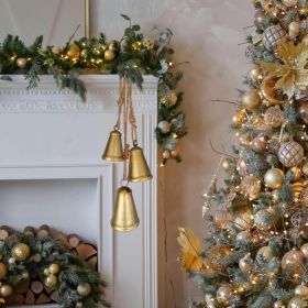 3PCS Christmas Brass Bells, Rustic Vintage Hanging Bells, Antique-Style Holiday Decorations For Door, Porch, Wreath & Mantel (Option: GOLDEN)