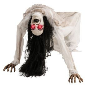 Halloween Animatronic Crawling Woman Ghost With LED Eyes And Vocally Triggered (Option: As shown)